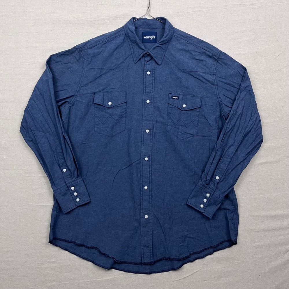 Wrangler‎ Men's Long Sleeve Blue Denim Western Shirt Size Large